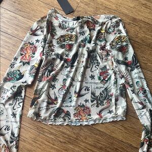 Ed Hardy Tattoo Print Long Sleeve Top